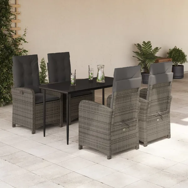 Ensemble à manger de jardin 5 pcs coussins gris résine tressée