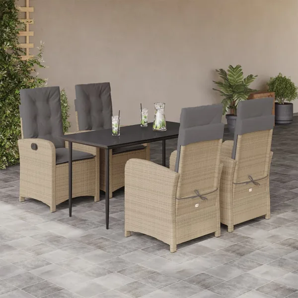 Ensemble à manger de jardin coussins 5 pcs mélange beige rotin