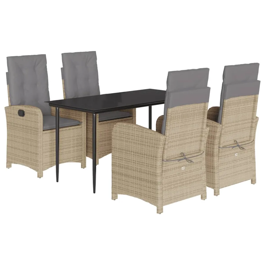 Ensemble à manger de jardin coussins 5 pcs mélange beige rotin - 2