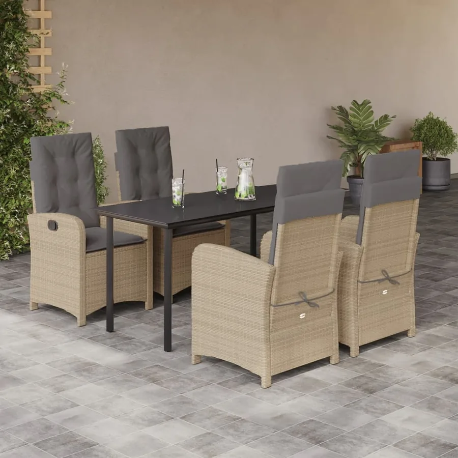 Ensemble à manger de jardin coussins 5 pcs mélange beige rotin