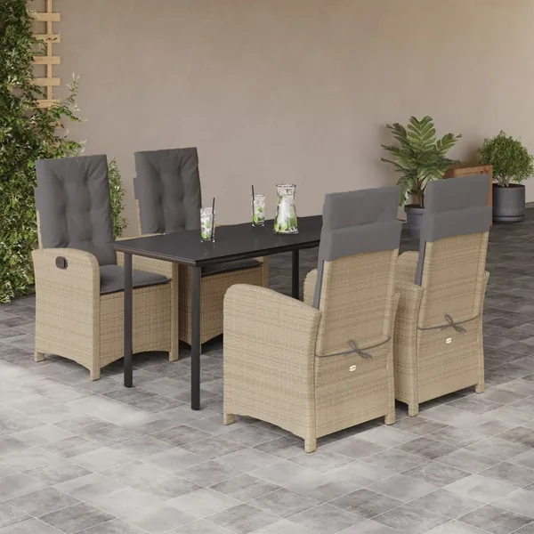 Ensemble à manger de jardin coussins 5 pcs mélange beige rotin