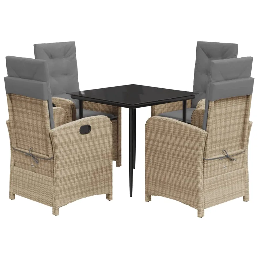 Ensemble à manger de jardin coussins 5 pcs mélange beige rotin - 2