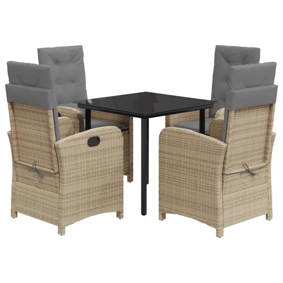Ensemble à manger de jardin coussins 5 pcs mélange beige rotin - 2
