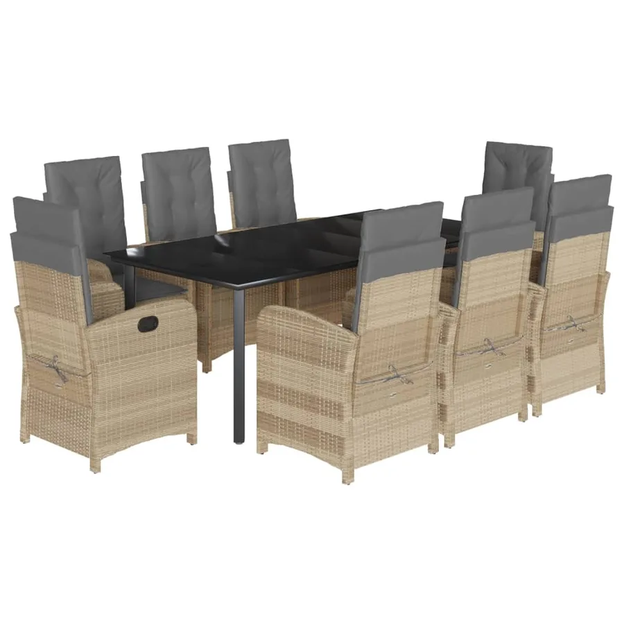 Ensemble à manger de jardin et coussins 9 pcs mélange beige - 2