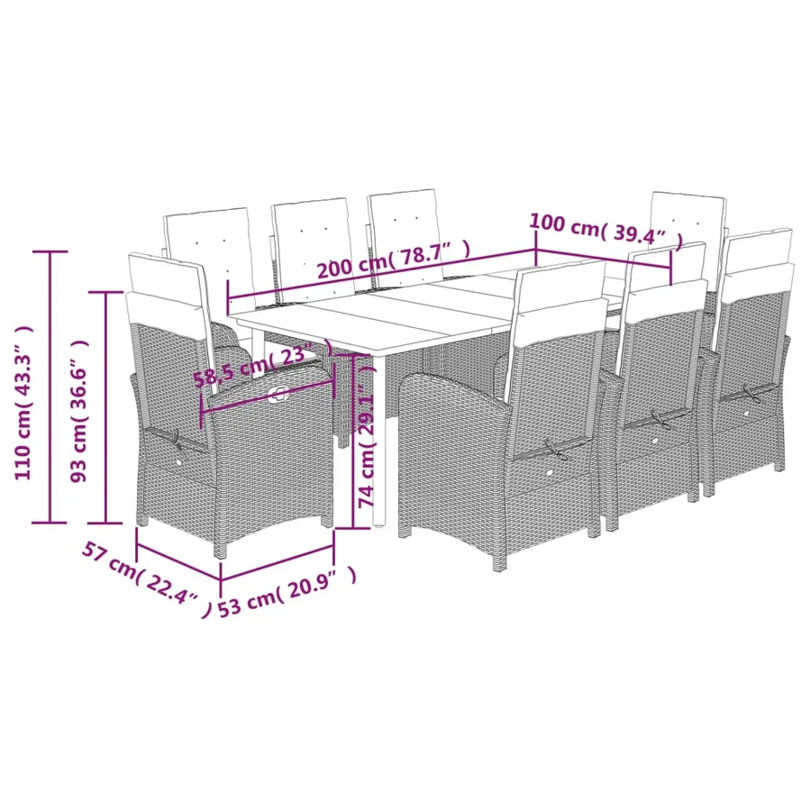 Ensemble à manger de jardin et coussins 9 pcs mélange beige - 9