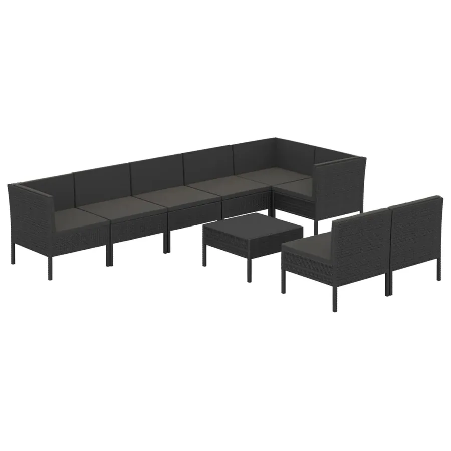 Salon de jardin 9 pcs avec coussins Résine tressée Noir - 2
