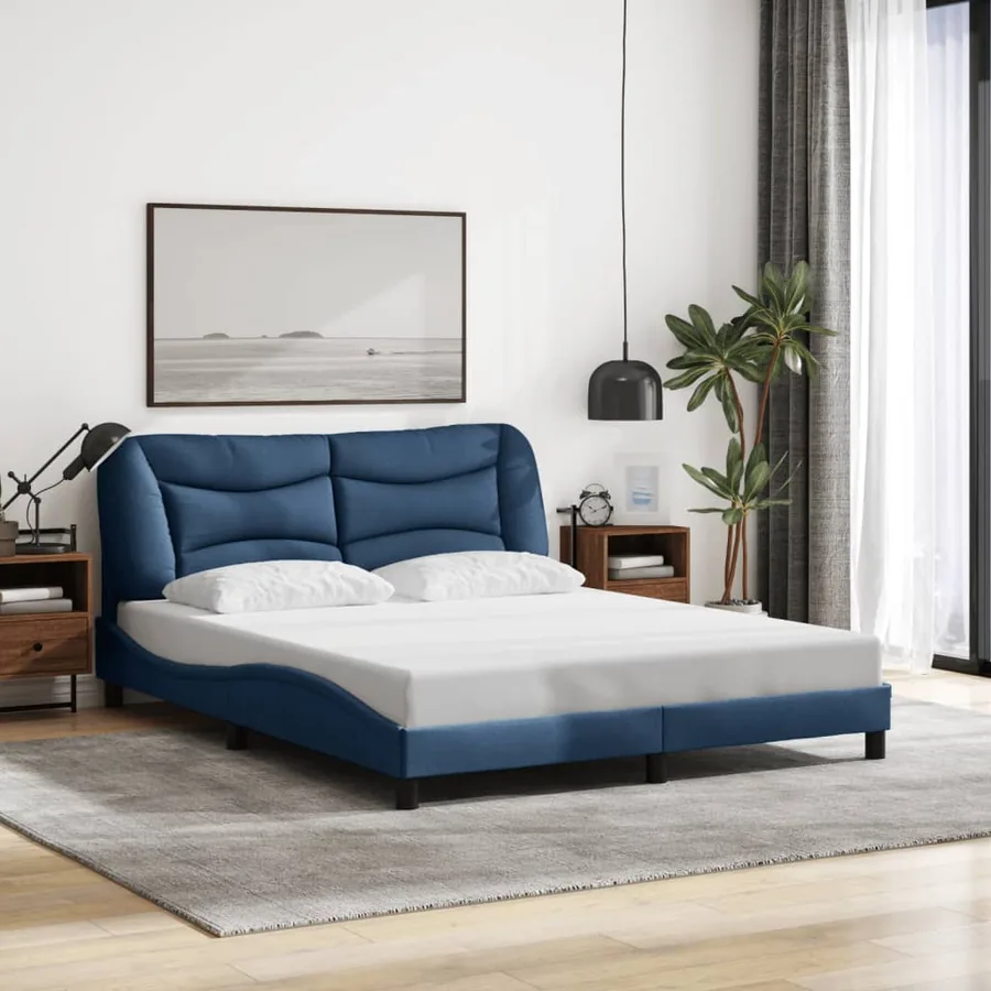 Cadre de lit avec LED sans matelas Hvar bleu 160x200 cm tissu