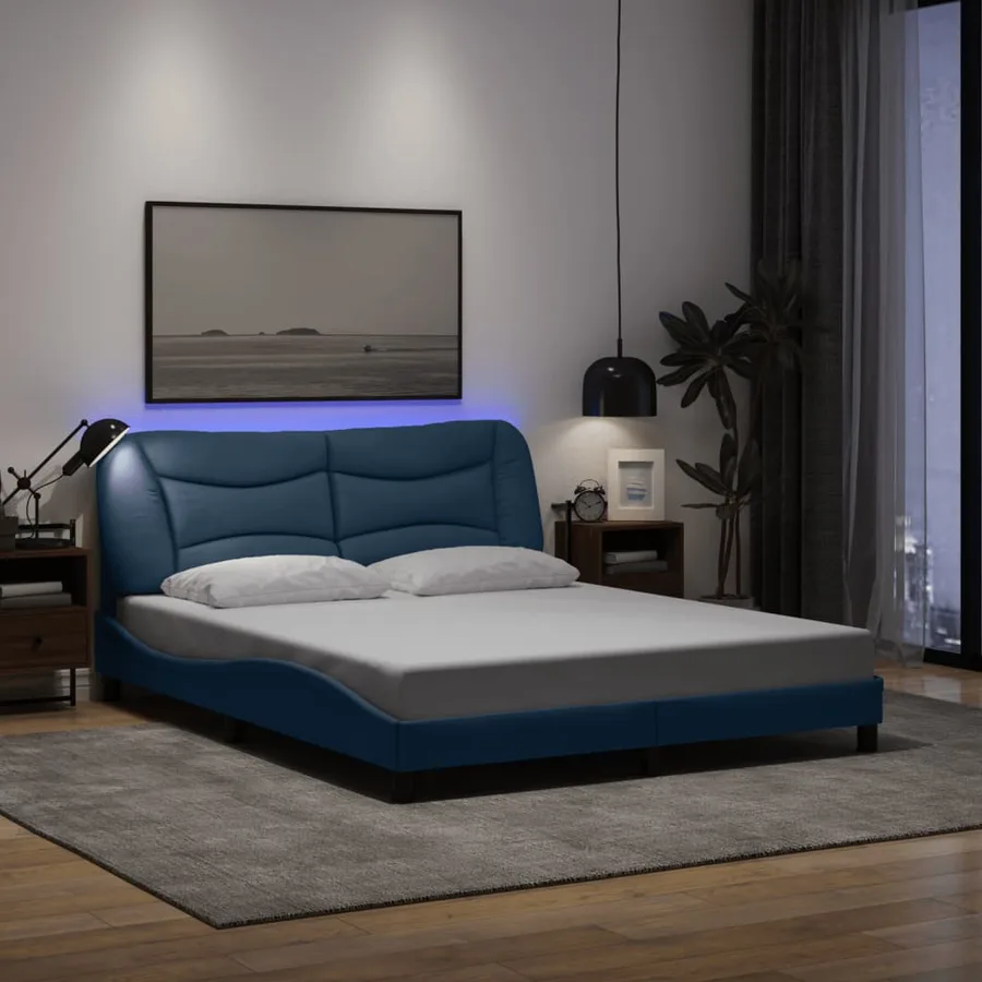 Cadre de lit avec LED sans matelas Hvar bleu 160x200 cm tissu - 4