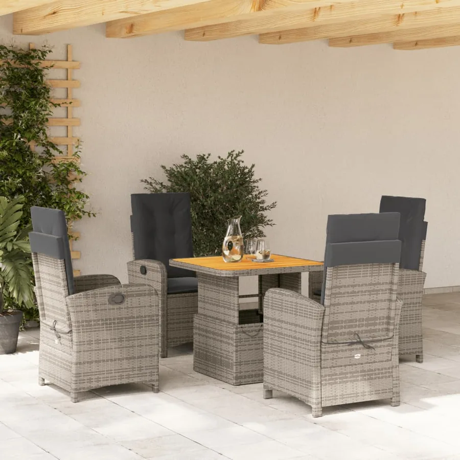 Ensemble à manger de jardin 5 pcs coussins gris résine tressée