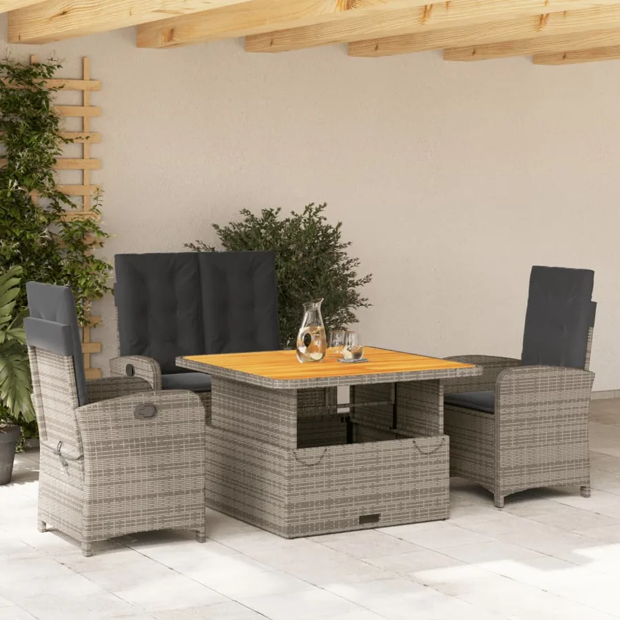 Ensemble à manger jardin 4pcs et coussins Gris Résine tressée