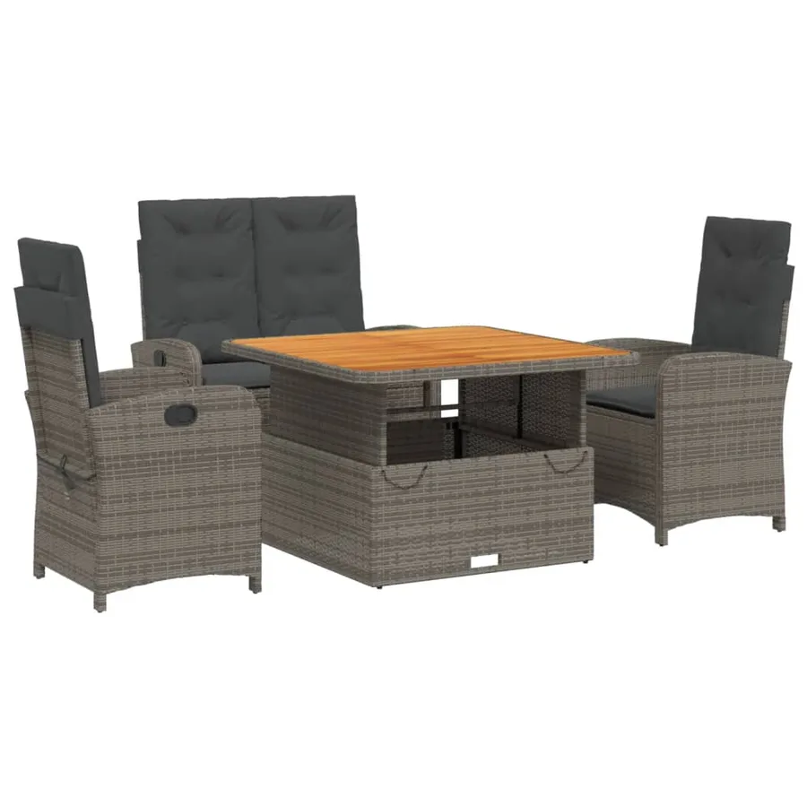 Ensemble à manger jardin 4pcs et coussins Gris Résine tressée - 2
