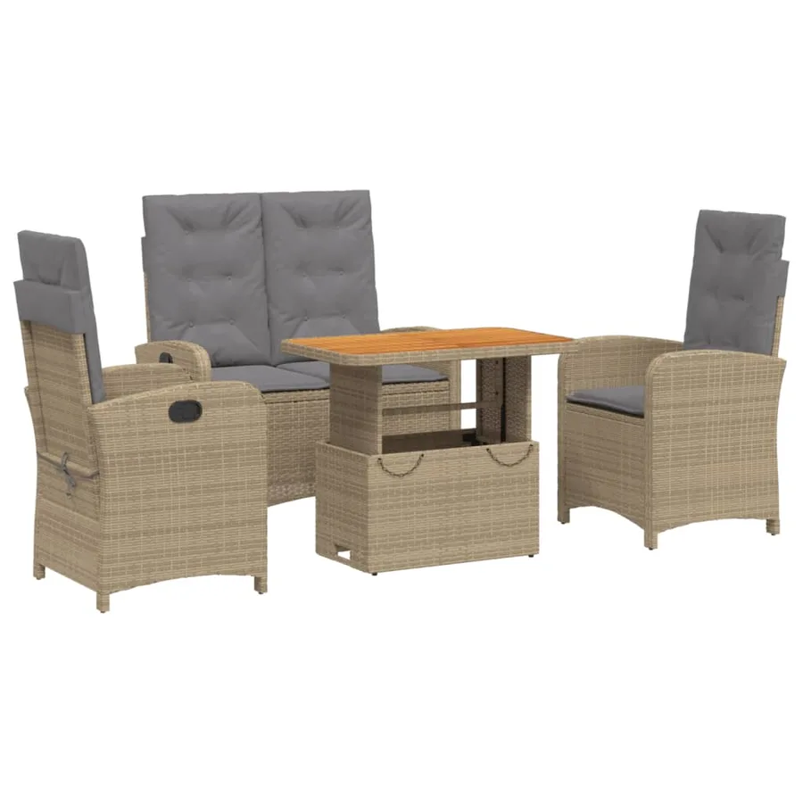 Ensemble à manger de jardin coussins 4 pcs beige résine tressée - 2