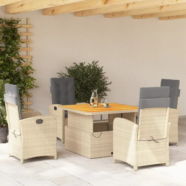 Ensemble à manger de jardin avec coussins 5pcs Beige poly rotin