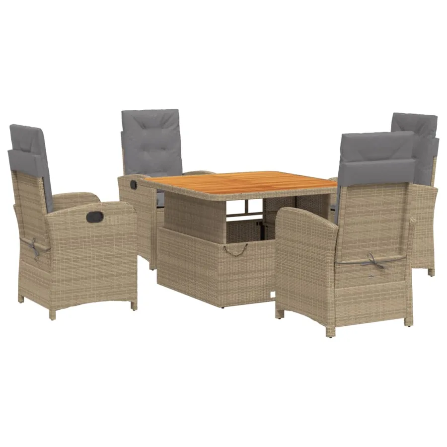 Ensemble à manger de jardin avec coussins 5pcs Beige poly rotin - 2