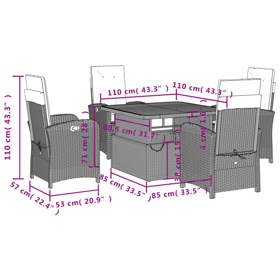 Ensemble à manger de jardin avec coussins 5pcs Beige poly rotin - 8