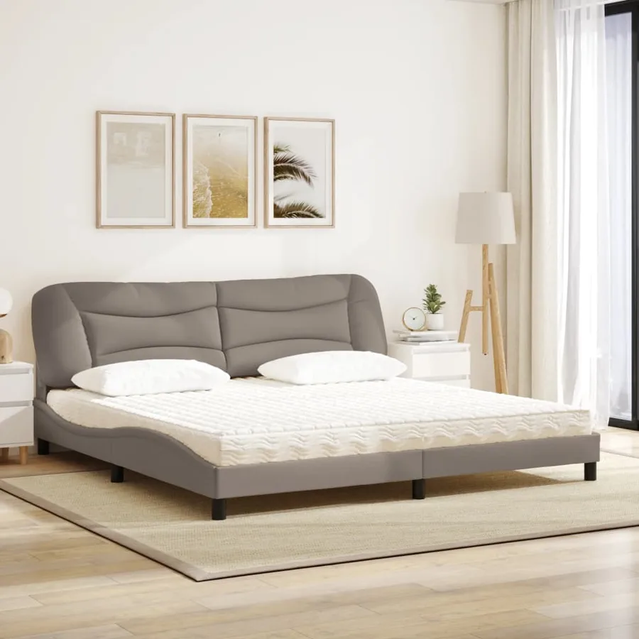 Lit avec matelas Hvar taupe 200x200 cm tissu - 3