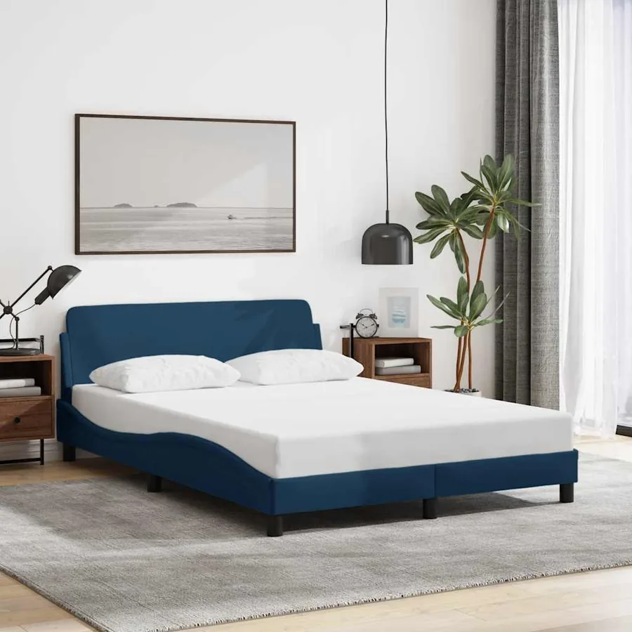 Cadre de lit avec tête de lit Dover bleu 120x200cm tissu