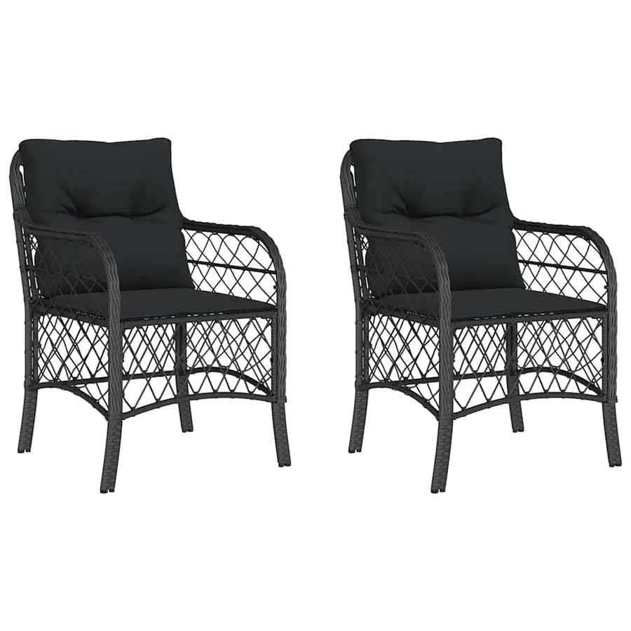 Chaises de jardin avec coussins lot de 2 noir résine tressée - 2