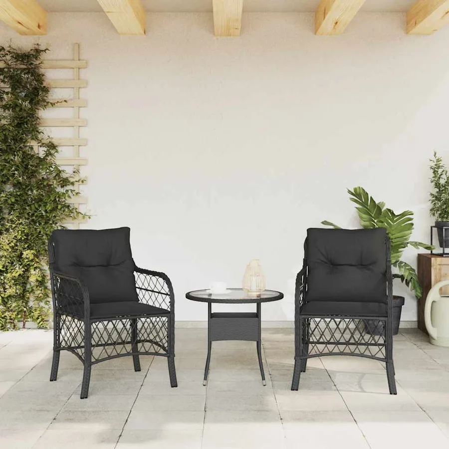 Chaises de jardin avec coussins lot de 2 noir résine tressée - 3