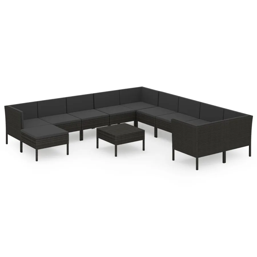 Salon de jardin 12 pcs avec coussins résine tressée noir - 2