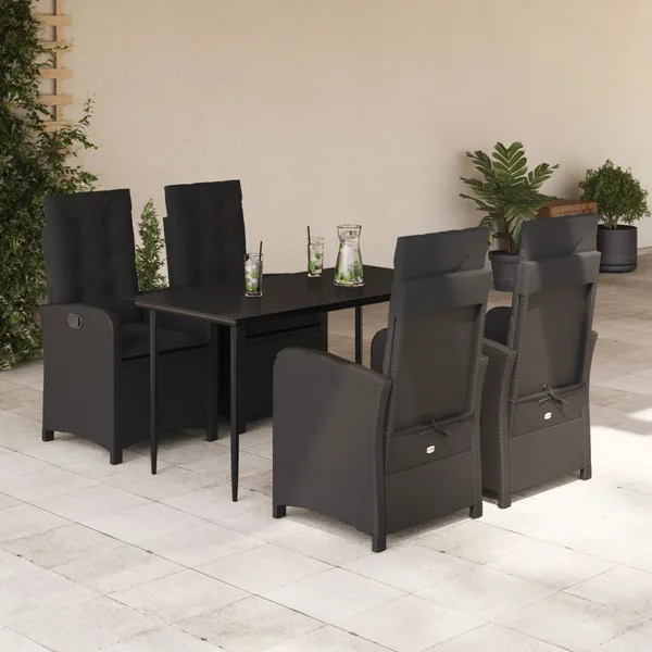 Ensemble à manger de jardin coussins 5pcs Noir Résine tressée