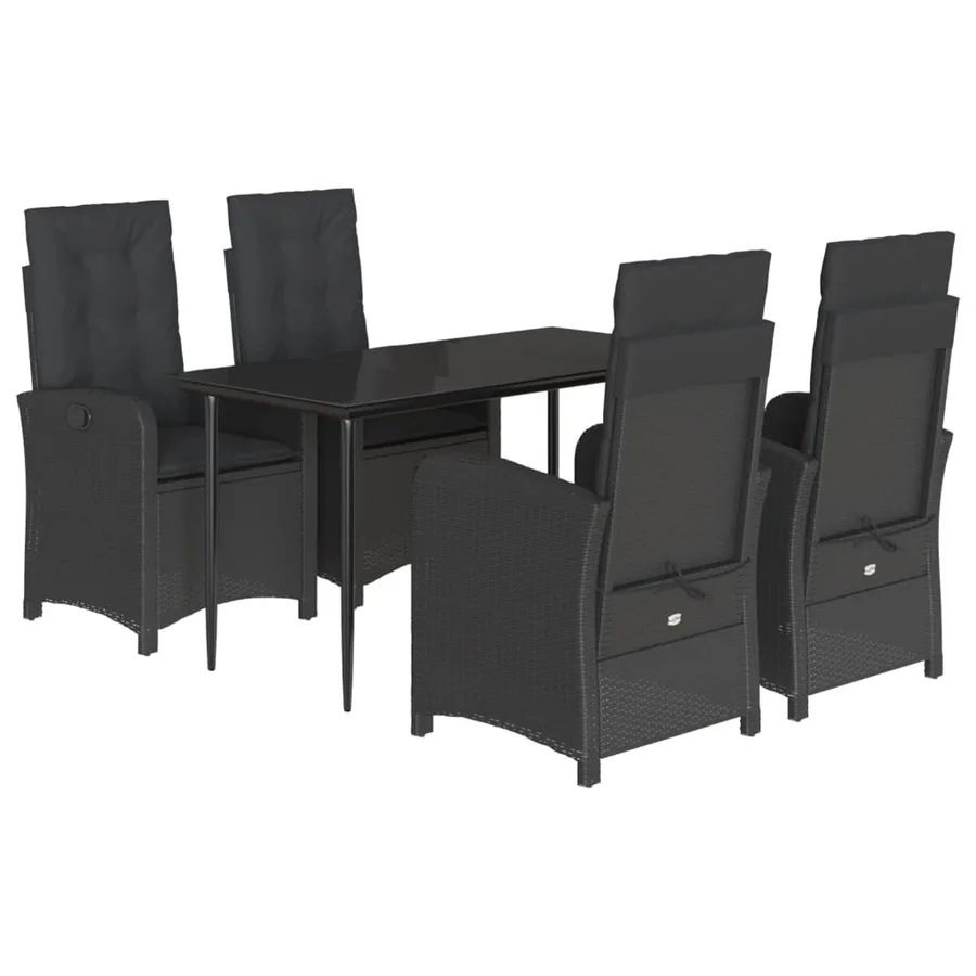 Ensemble à manger de jardin coussins 5pcs Noir Résine tressée - 2