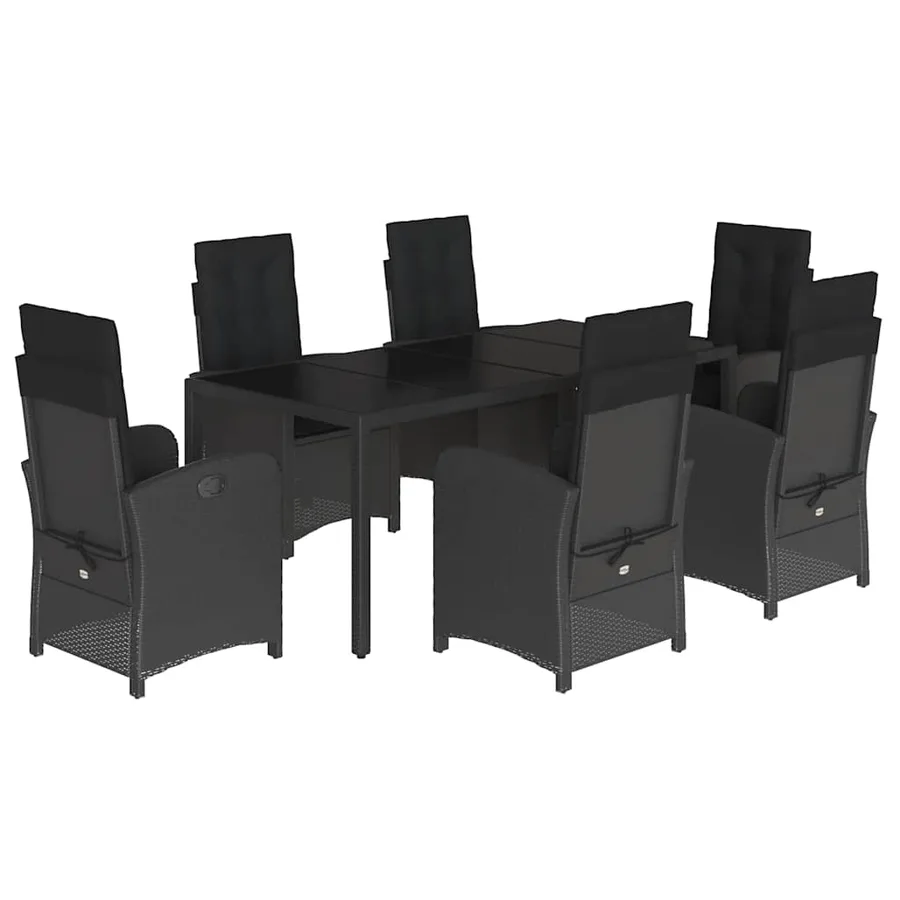 Ensemble à manger de jardin coussins 7pcs Noir Résine tressée - 2