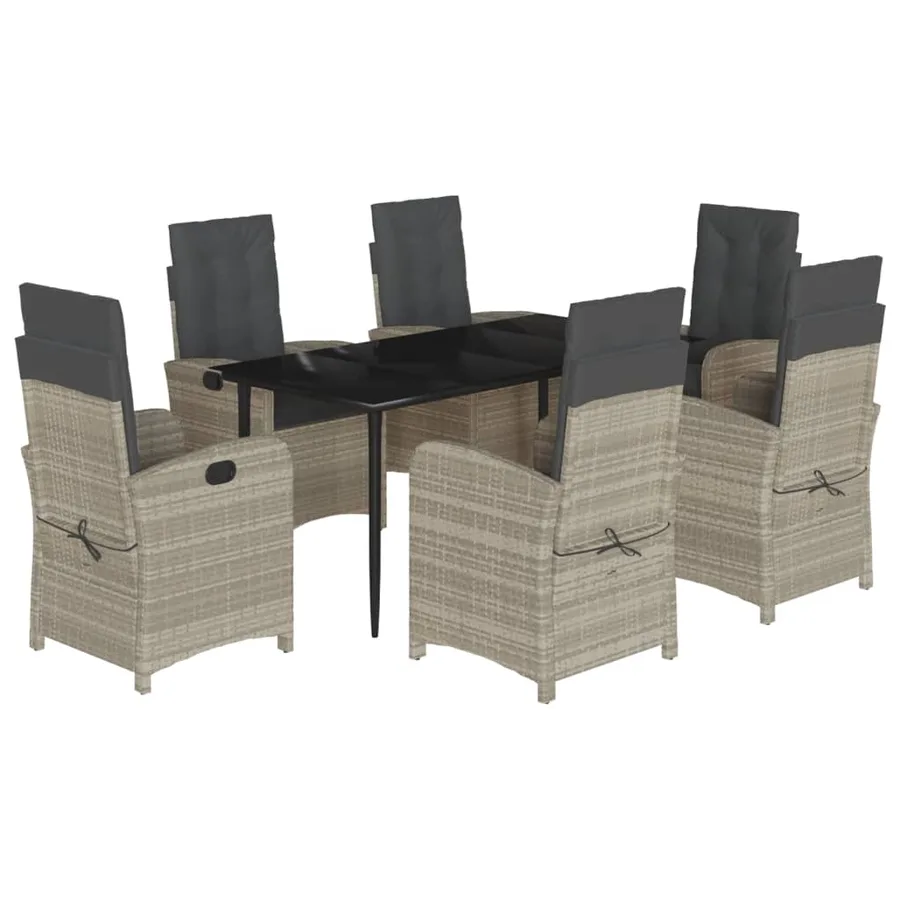 Ensemble à manger de jardin et coussins 7 pcs gris clair rotin - 2
