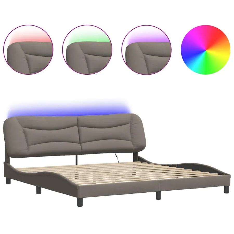 Cadre de lit avec LED sans matelas Hvar taupe 200x200 cm tissu - 2