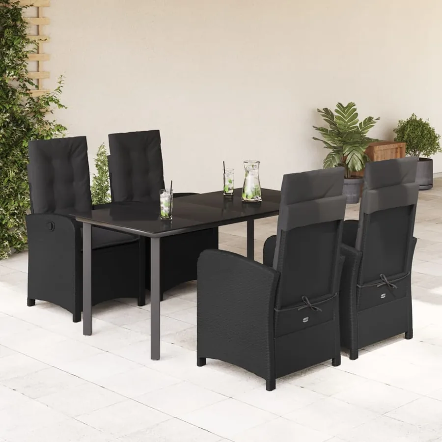 Ensemble à manger de jardin coussins 5pcs Noir Résine tressée