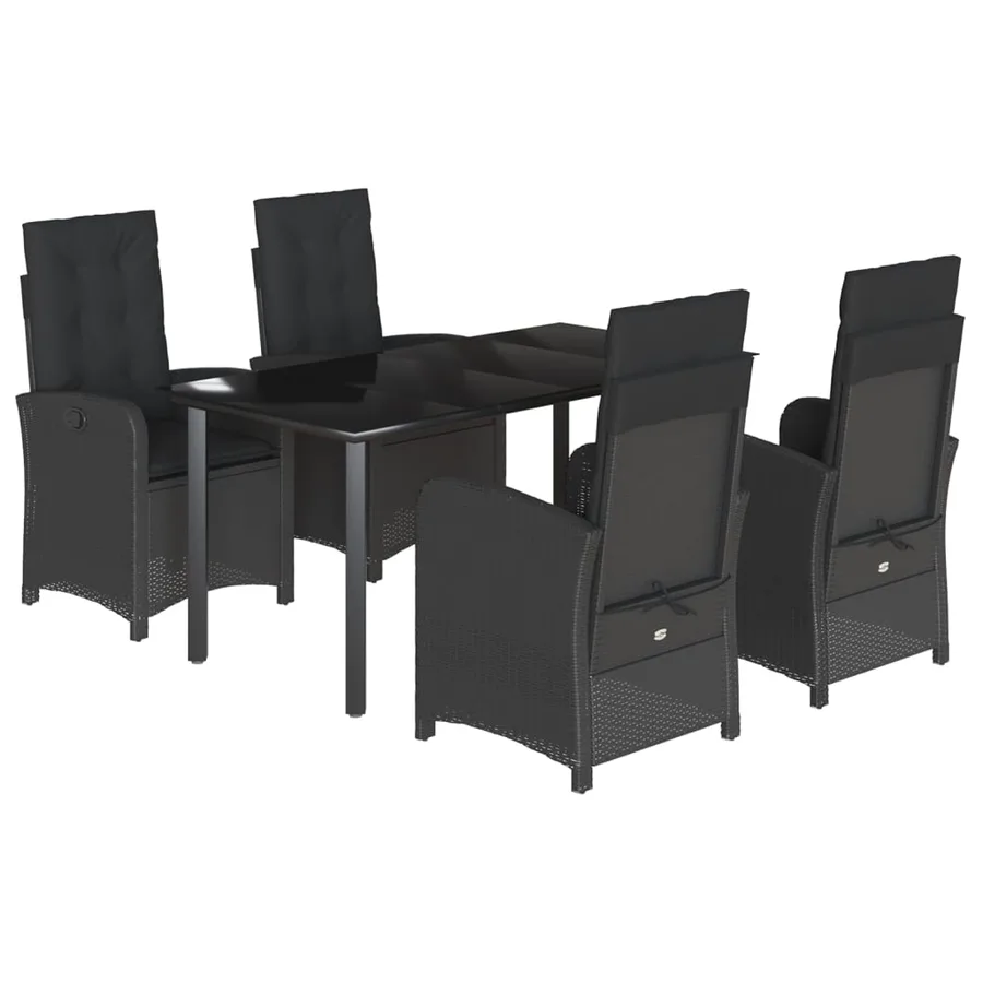 Ensemble à manger de jardin coussins 5pcs Noir Résine tressée - 2