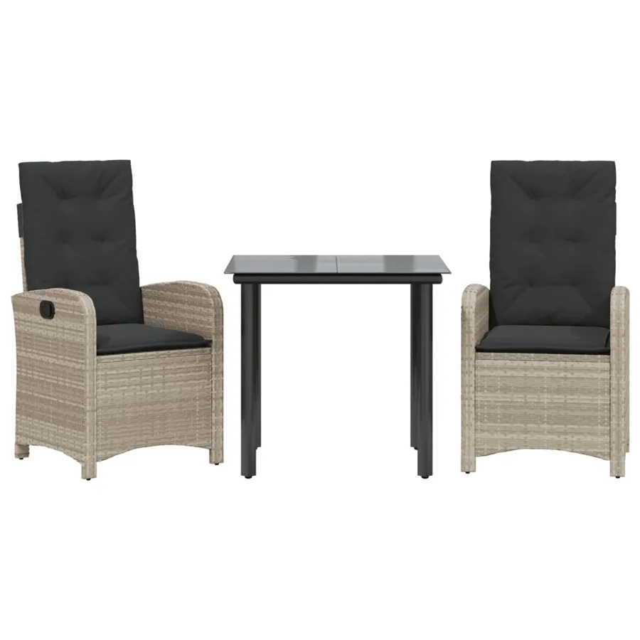 Ensemble à manger de jardin 3pcs coussins gris clair poly rotin - 2