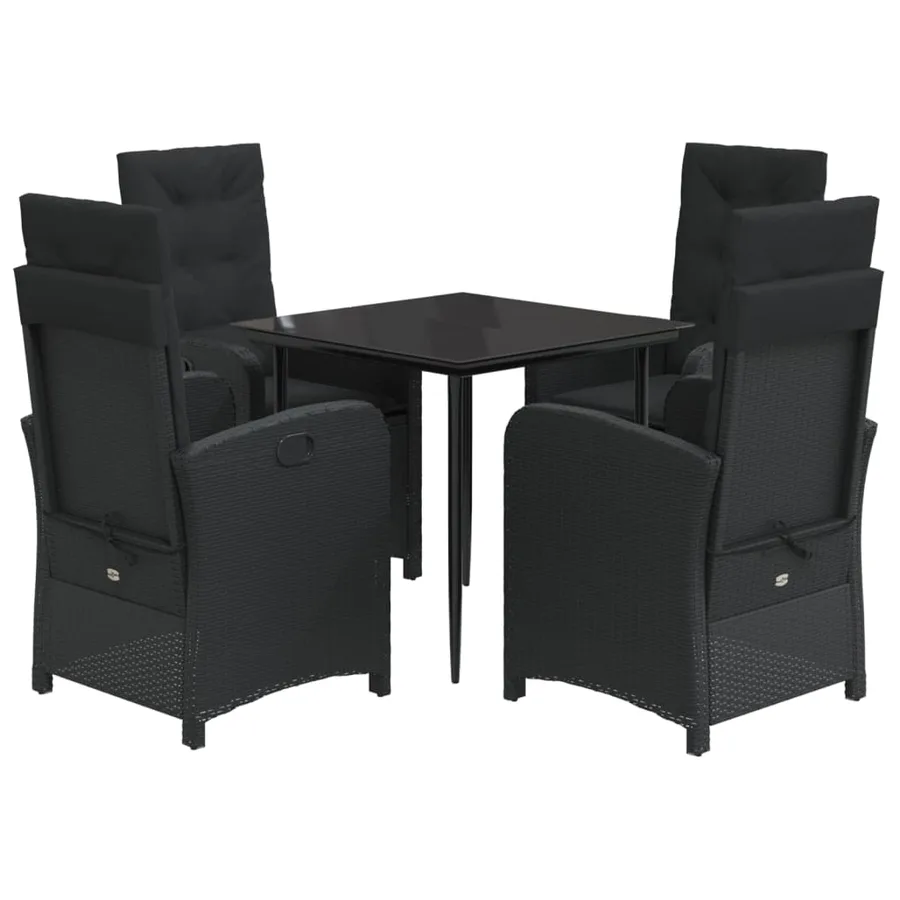 Ensemble à manger de jardin coussins 5pcs Noir Résine tressée - 2