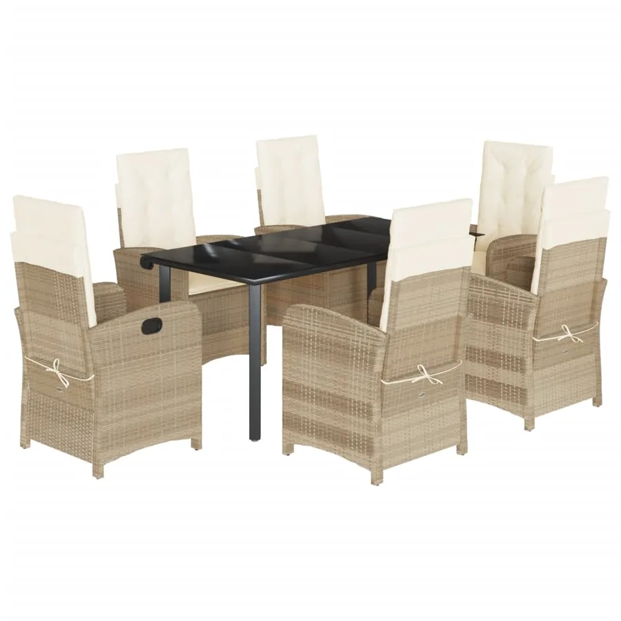 Ensemble à manger de jardin et coussins 7 pcs beige poly rotin - 2