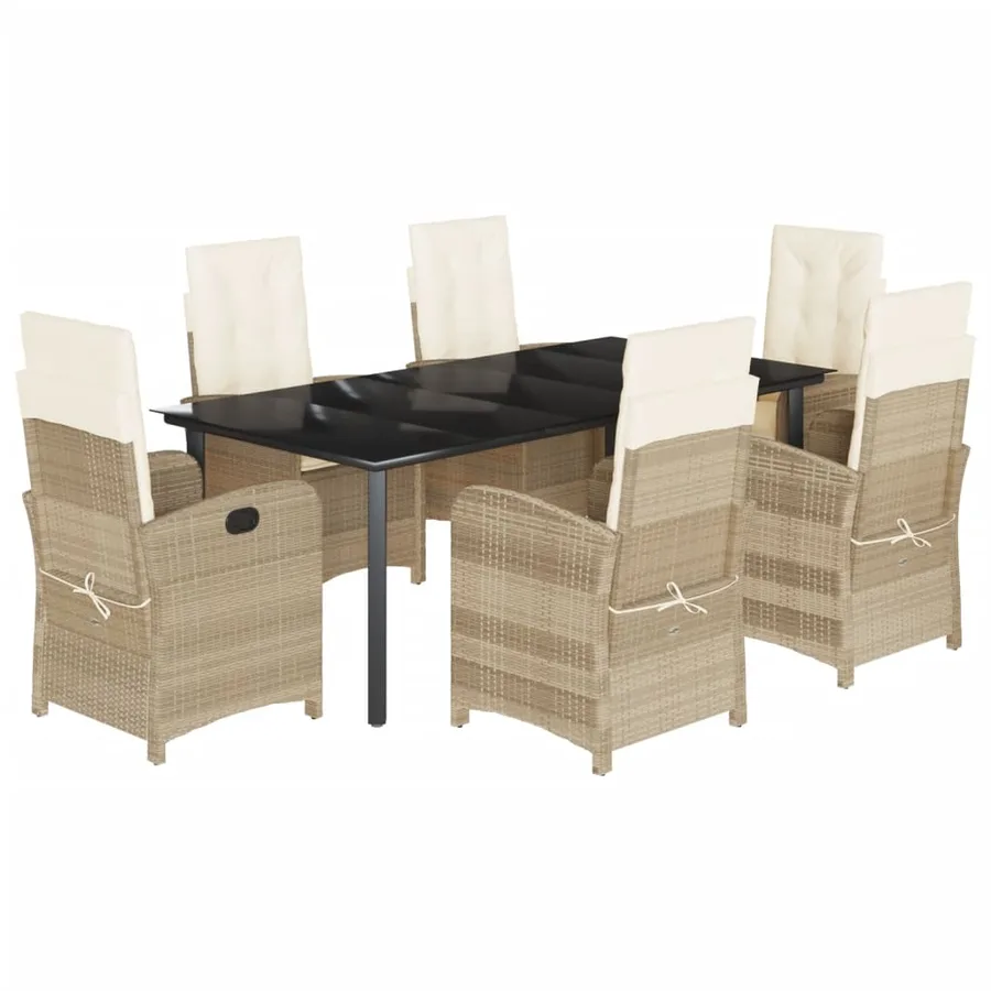 Ensemble à manger de jardin et coussins 7 pcs beige poly rotin - 2