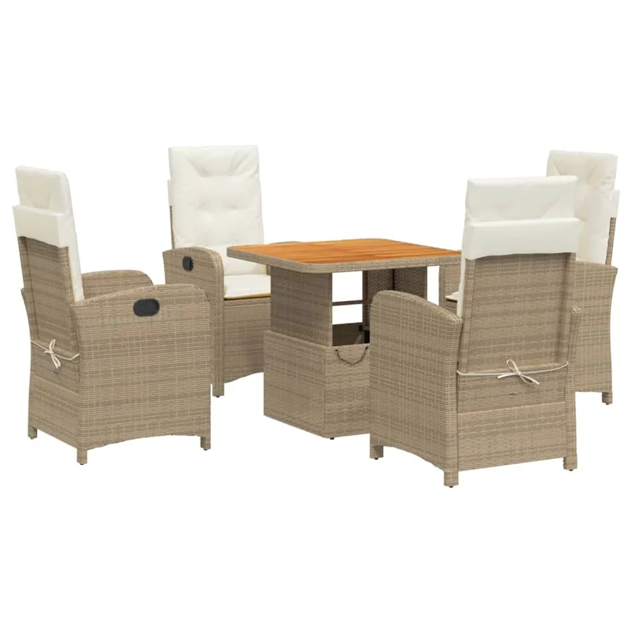 Ensemble à manger de jardin avec coussins 5pcs Beige poly rotin - 2