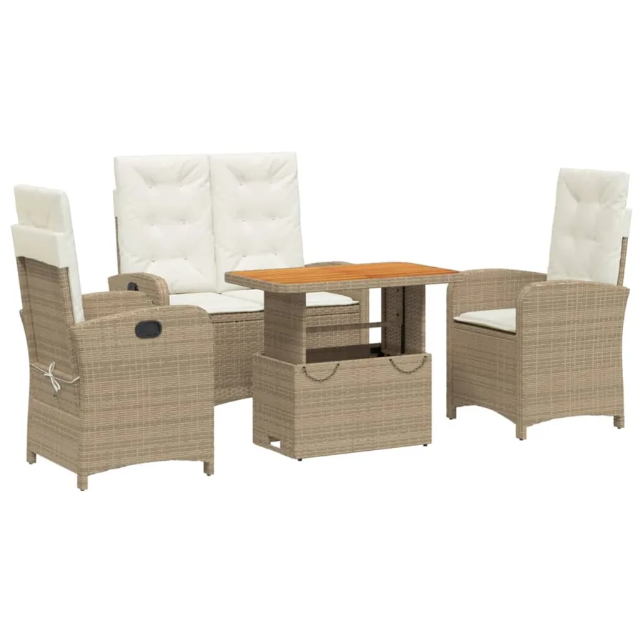Ensemble à manger de jardin coussins 4 pcs beige résine tressée - 2