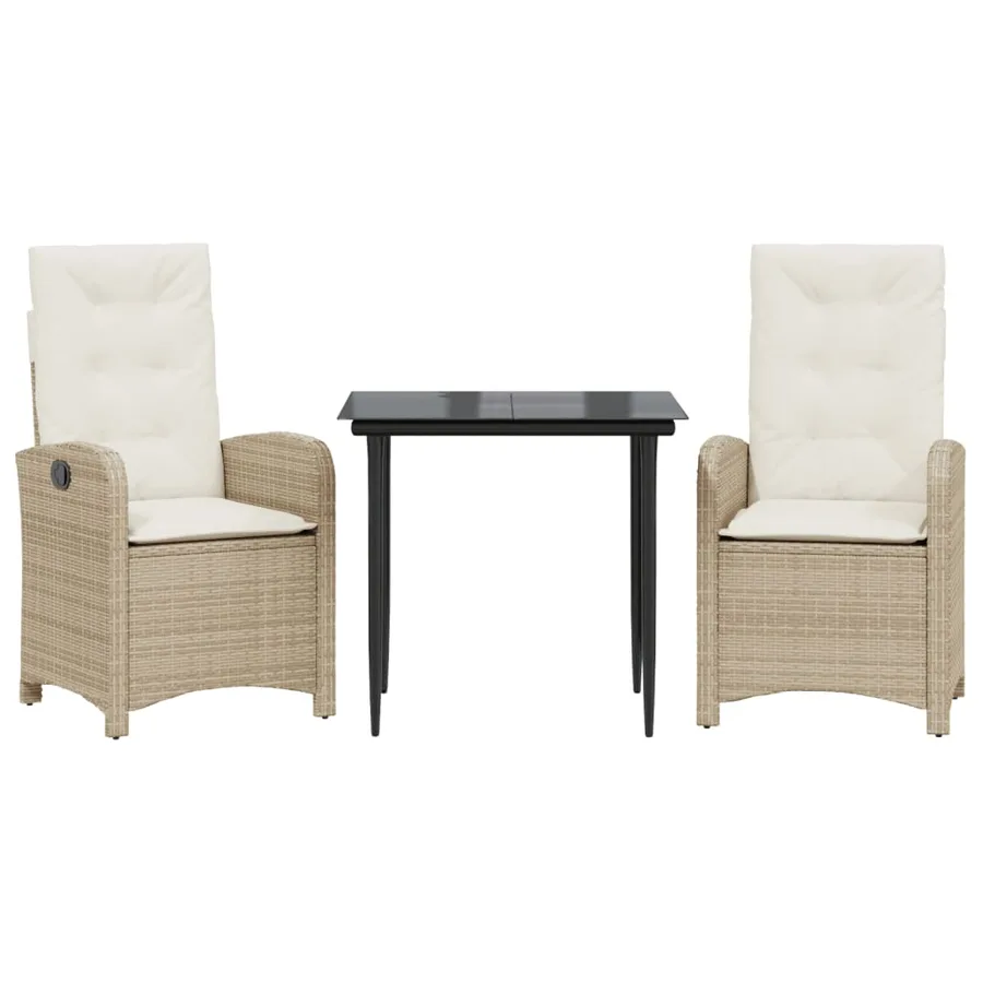 Ensemble à manger de jardin et coussins 3 pcs Beige poly rotin - 2