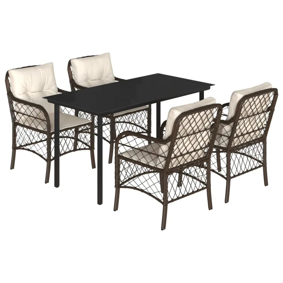 Ensemble à manger de jardin 5 pcs et coussins marron poly rotin - 2
