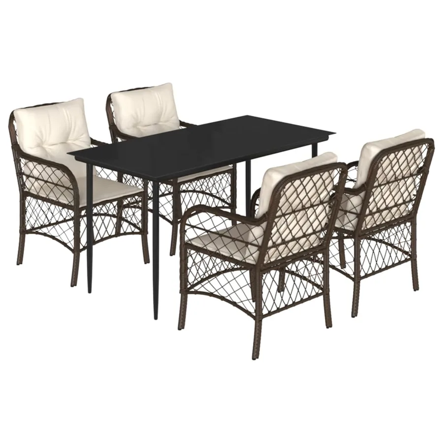 Ensemble à manger de jardin 5 pcs et coussins marron poly rotin - 2