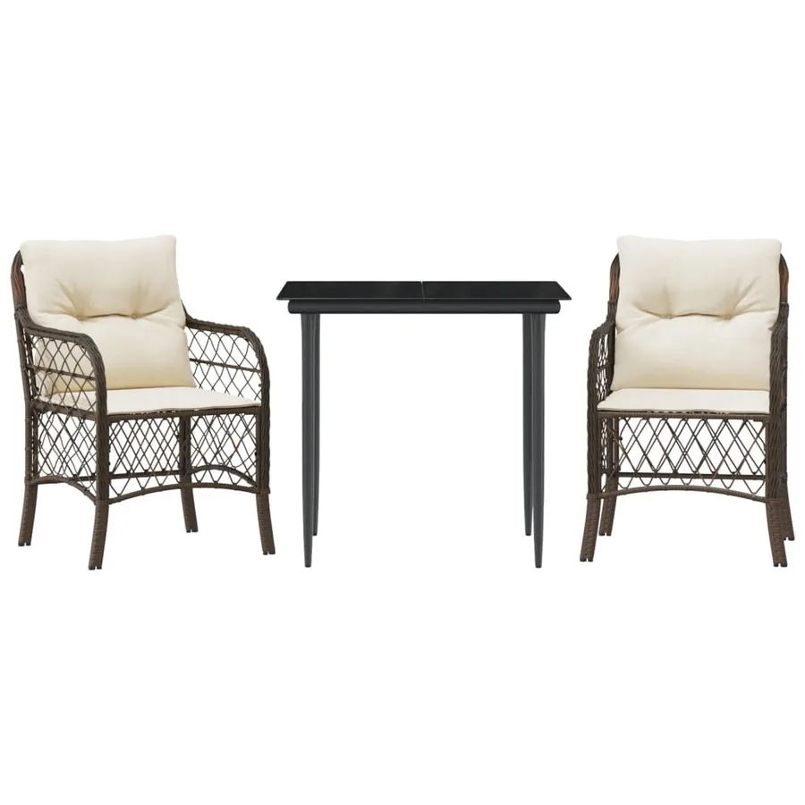 Ensemble de bistro 3 pcs avec coussins marron résine tressée - 2
