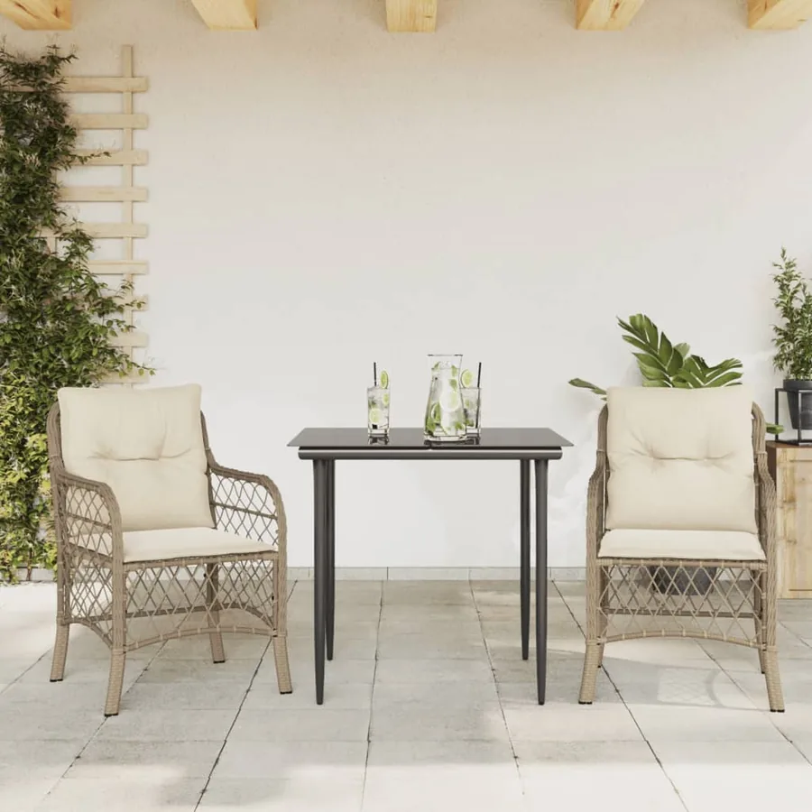 Ensemble de bistro 3 pcs avec coussins beige résine tressée