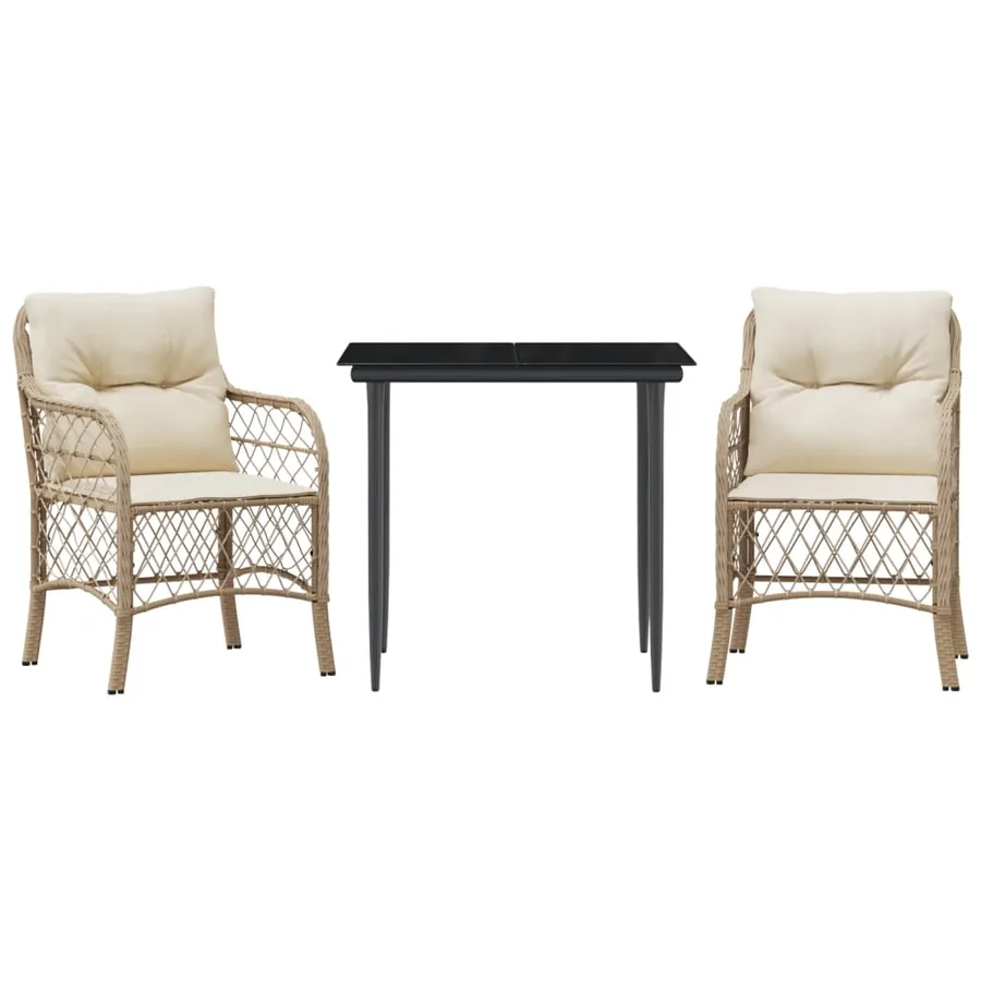 Ensemble de bistro 3 pcs avec coussins beige résine tressée - 2