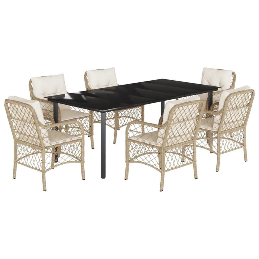 Ensemble à manger de jardin et coussins 7 pcs beige poly rotin - 2