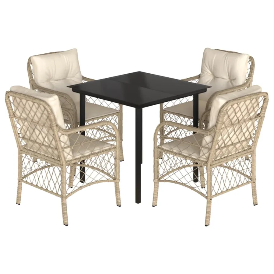 Ensemble à manger de jardin avec coussins 5pcs Beige poly rotin - 2