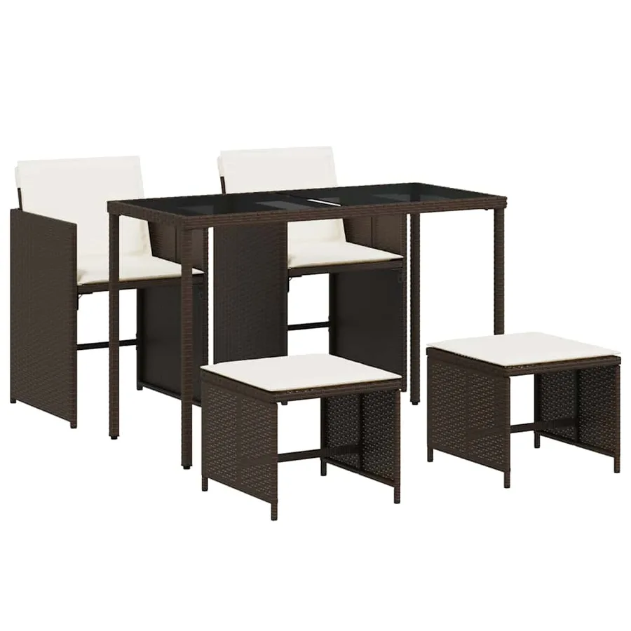 Ensemble à manger de jardin 5 pcs et coussins marron poly rotin - 2