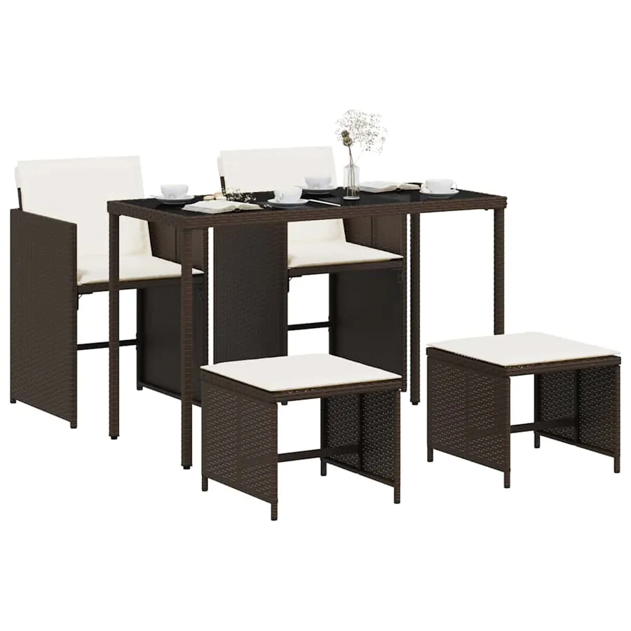 Ensemble à manger de jardin 5 pcs et coussins marron poly rotin - 3