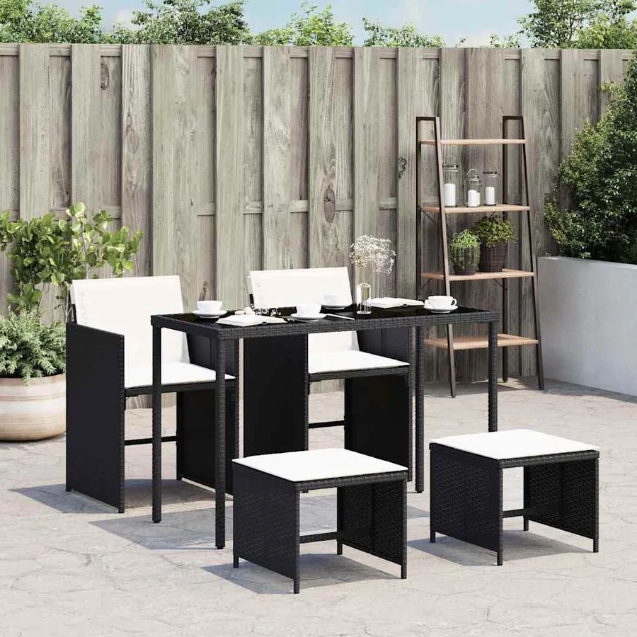 Ensemble à manger de jardin coussins 5pcs Noir Résine tressée