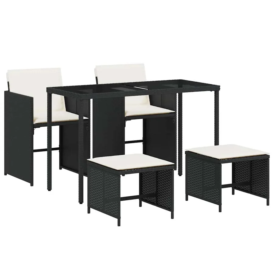 Ensemble à manger de jardin coussins 5pcs Noir Résine tressée - 2