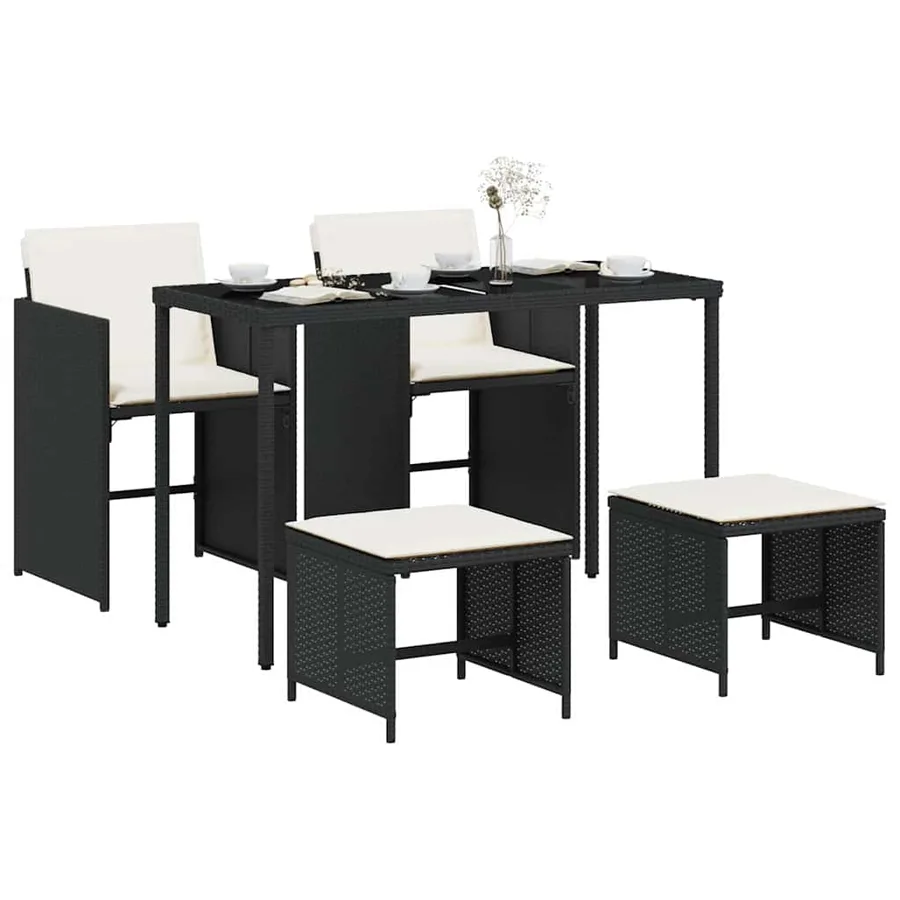 Ensemble à manger de jardin coussins 5pcs Noir Résine tressée - 3